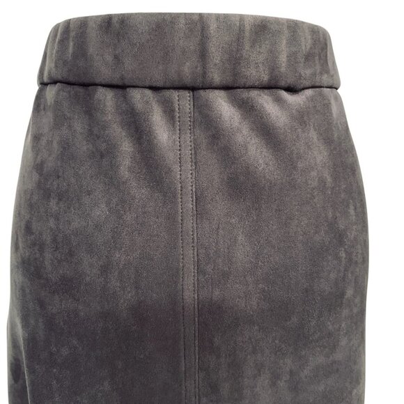Tahari Charcoal Faux Suede A Line Midi Skirt Button Front High Waist Festival - Picture 9 of 11